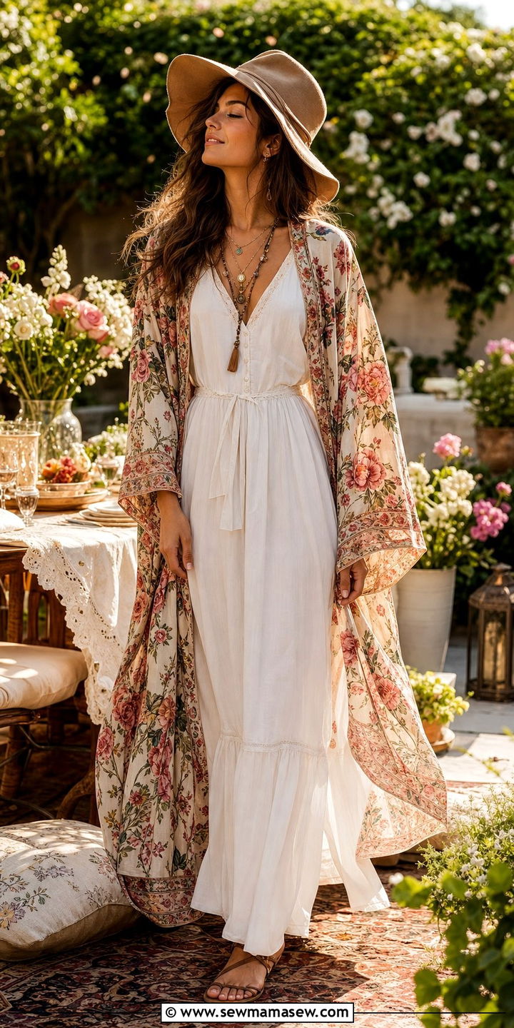 Silk robe over a maxi dress - 25 Silk robe outfit ideas