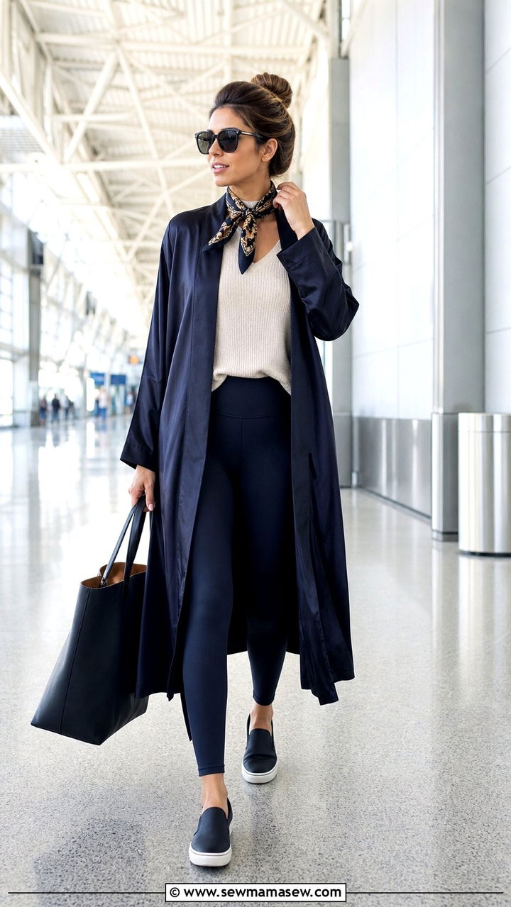 Silk robe travel outfit with leggings - 25 Silk robe outfit ideas