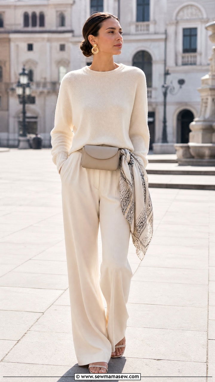 Silk scarf as a belt bag accent with a monochrome look - 25 How to style a silk scarf