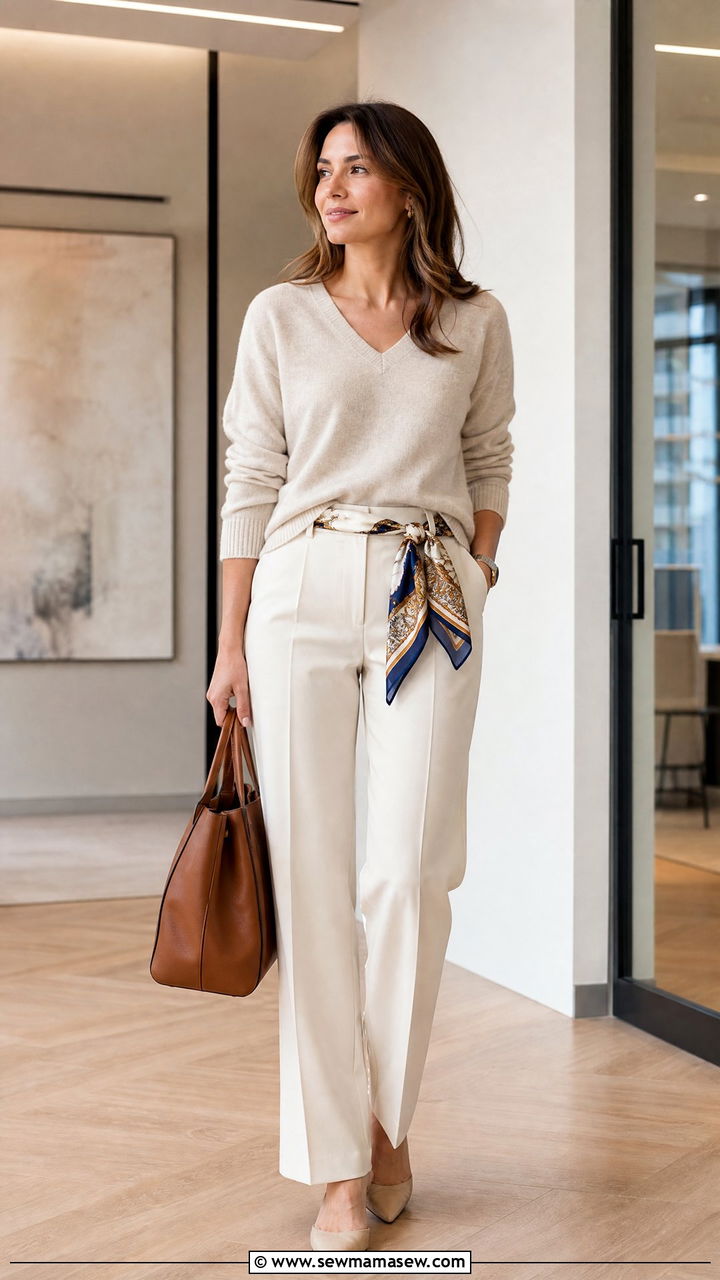 Silk scarf as a belt with tailored trousers - 25 How to style a silk scarf
