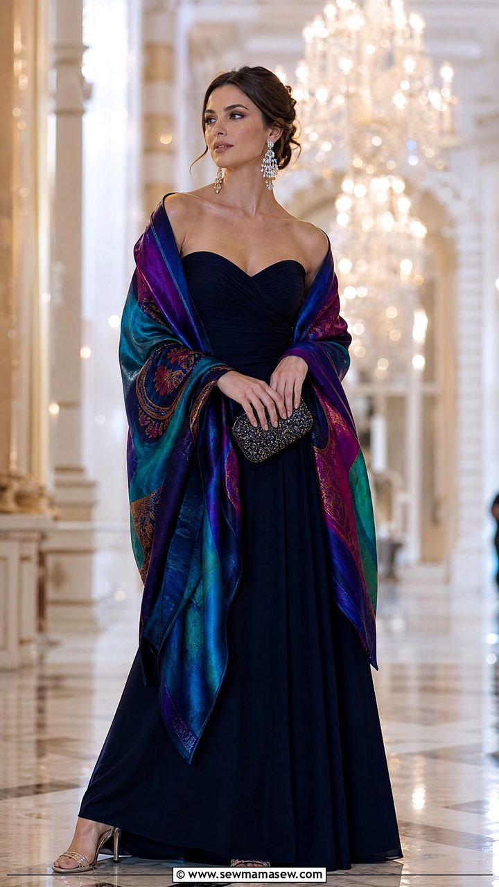 Silk scarf as a shawl with an evening dress - 25 How to style a silk scarf