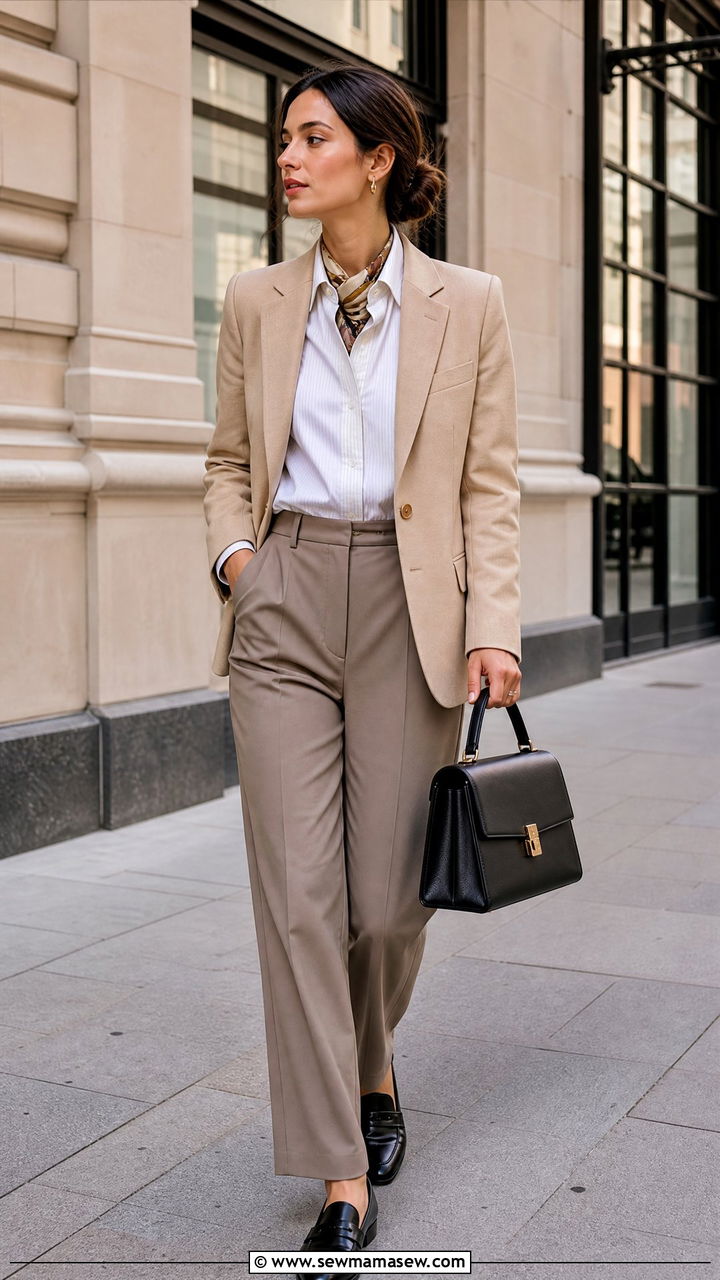 Silk scarf layered under a blazer - 25 How to style a silk scarf