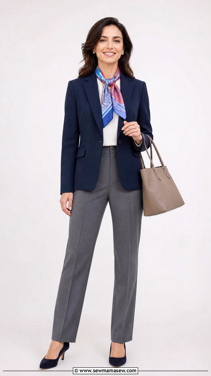 Silk scarf with blazer and trousers - 35 Medical conference outfit ideas