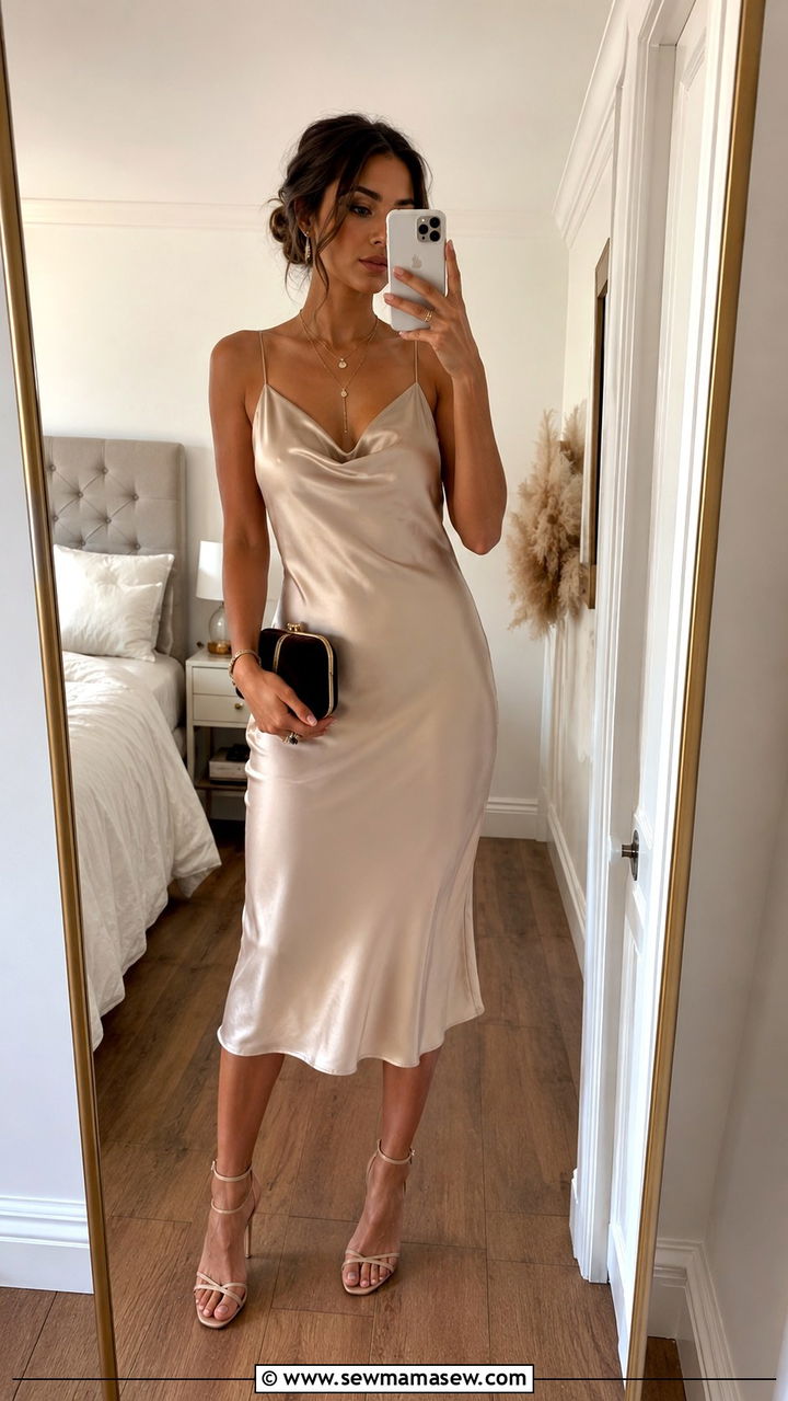 Silk slip dress with strappy heels - 30 classy outfits inspo