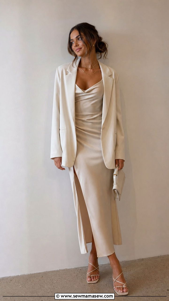Silky Slip Dress With An Oversized Blazer - 25 College party outfit ideas 2026