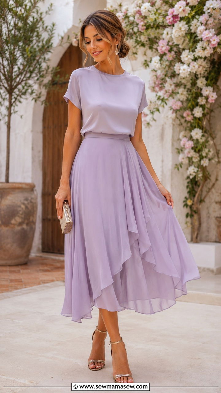 Silky Tee and Pastel Chiffon Midi Skirt - 20 French girl outfit ideas Marion Cotillard