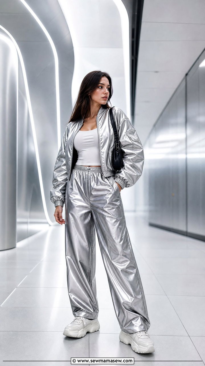 Silver Metallic Co Ord Set With Sneakers - 30 Fashion trends 2026 outfits