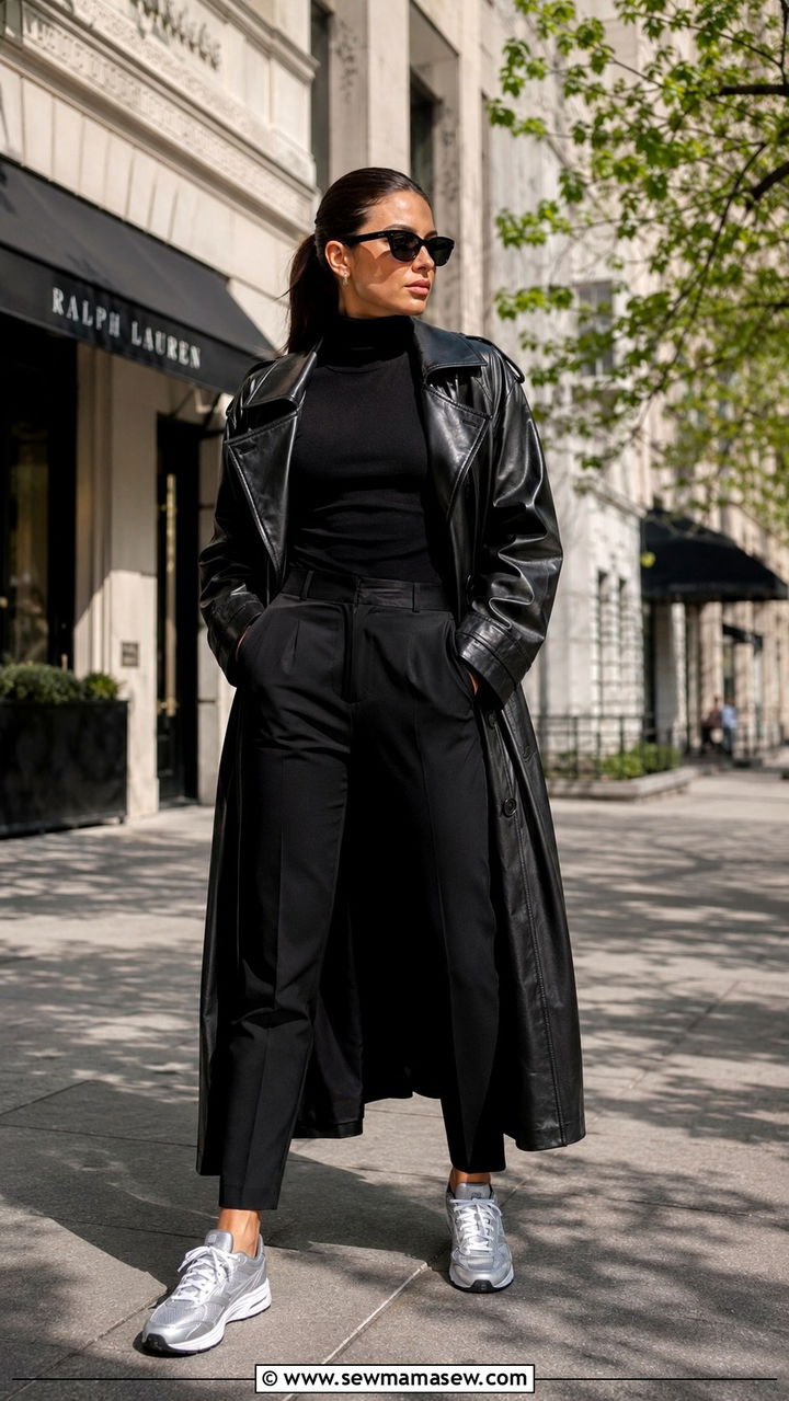 Silver metallic sneakers with all black outfit - 30 spring sneaker outfit ideas