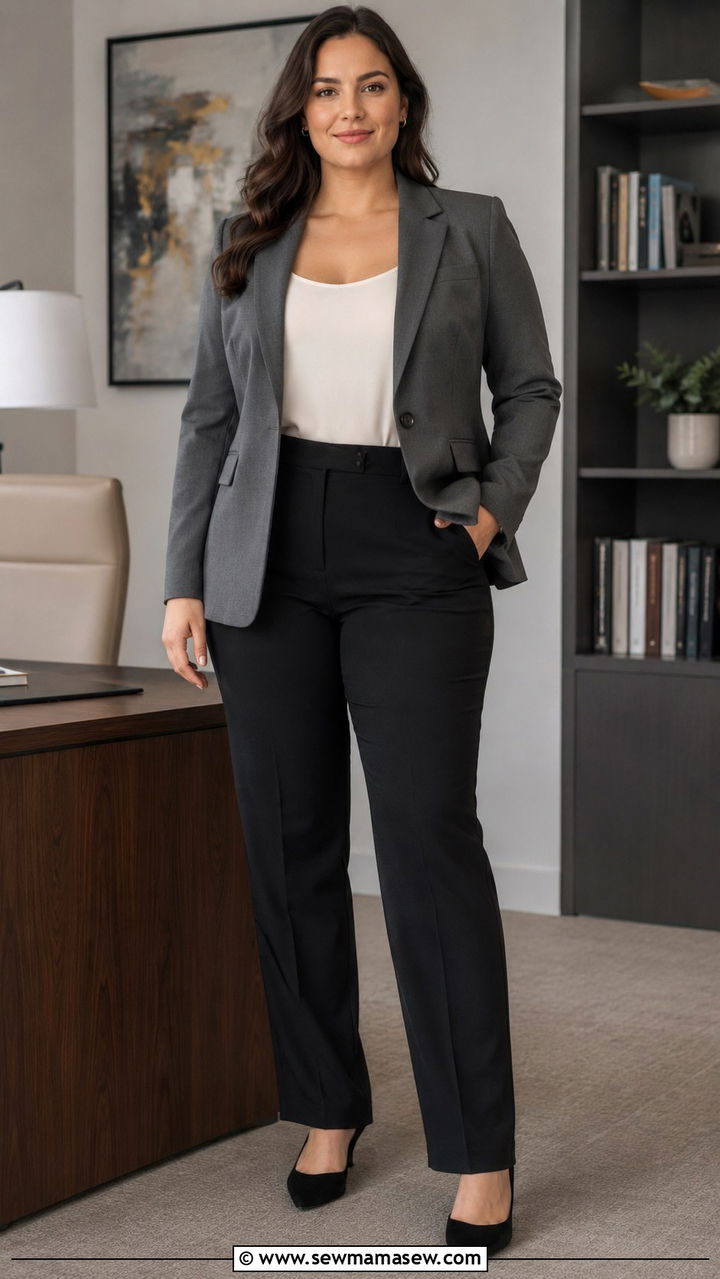 Single button blazer with dark straight leg trousers - 20 Outfit ideas for cello body shape