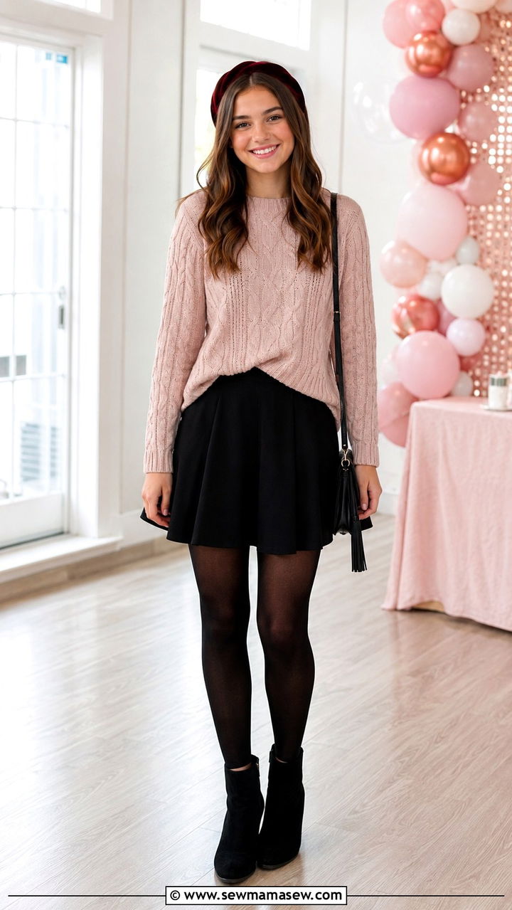 Skater Skirt And Cable Knit Sweater Outfit - 25 Preppy outfits for teens