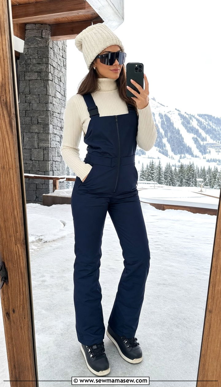 Ski bib with turtleneck and beanie - 25 Sporty chic outfit ideas skiing