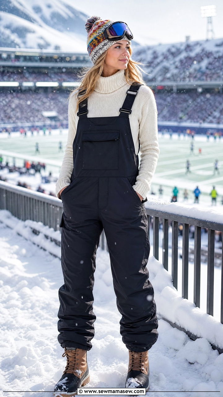 Ski style bib with turtleneck - 25 Football game outfit ideas cold