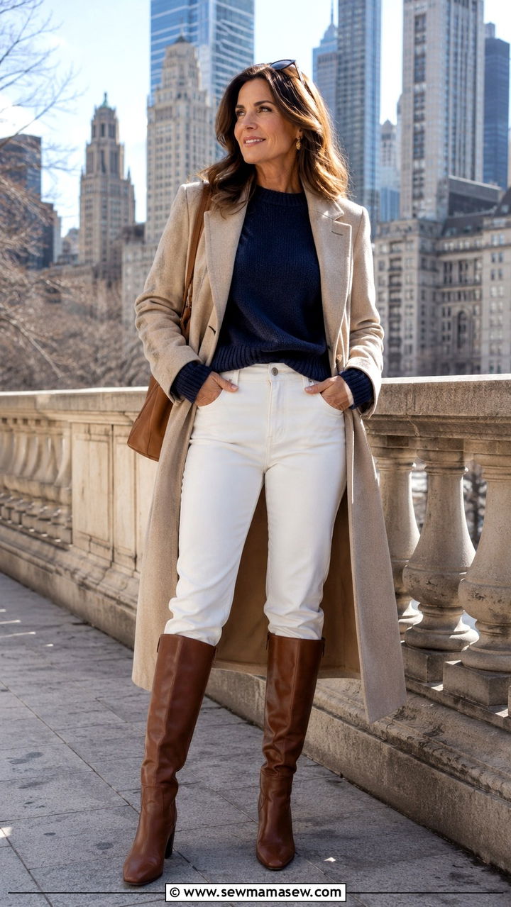 Skinny Jeans Tucked into Knee High Boots - 20 Jeans and boots outfit ideas over 40