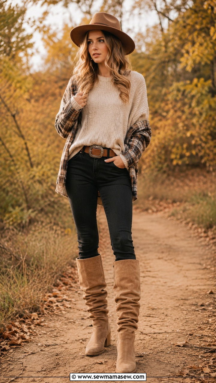 Skinny Jeans Tucked into Tall Slouchy Boots - 30 Luke Combs concert outfit ideas
