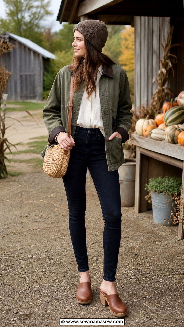 Skinny Jeans With Barn Jacket And Clogs - 40 casual skinny jeans outfits