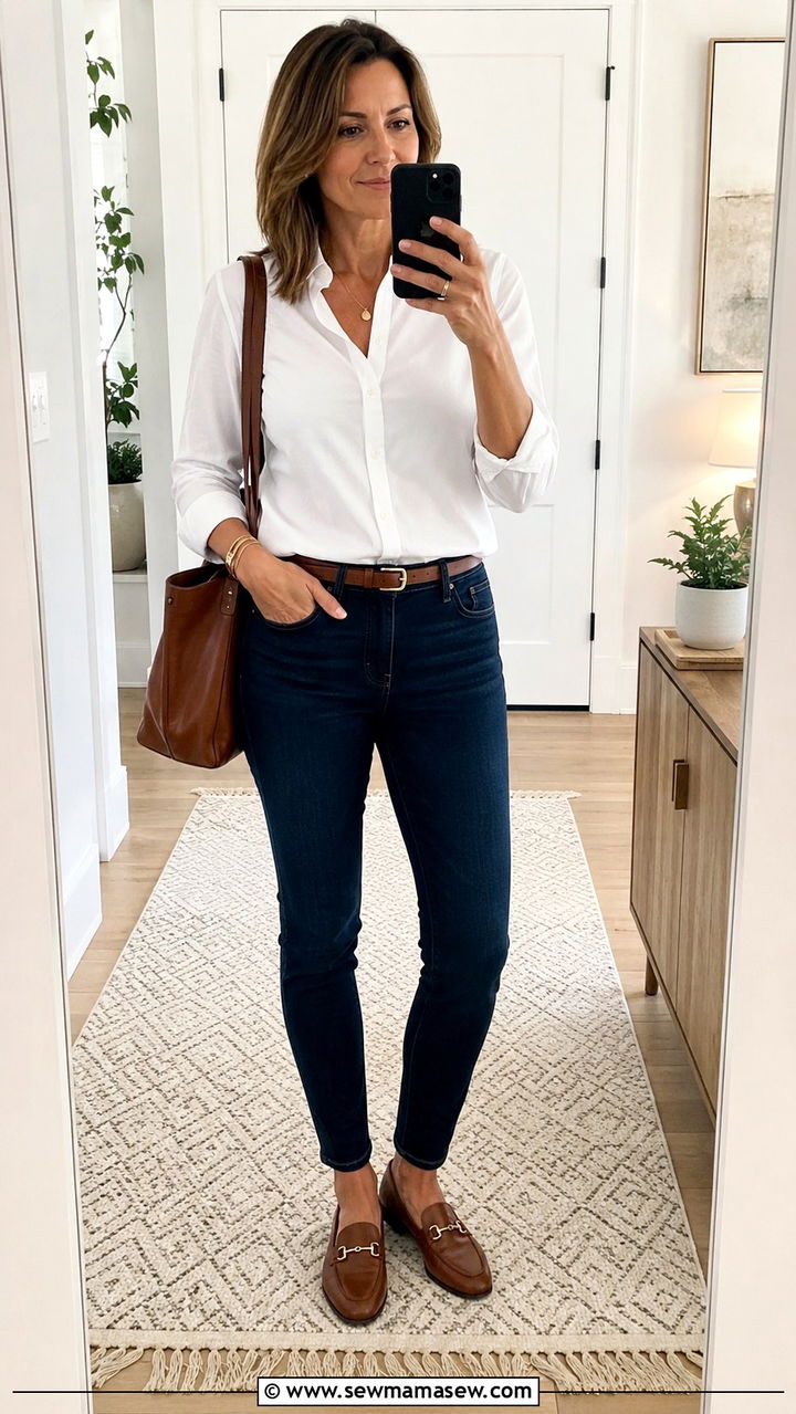 Skinny Jeans With Button Down Shirt and Loafers - 20 How to style skinny jeans over 40