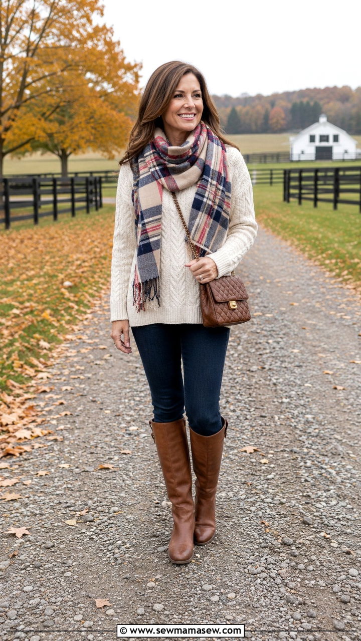 Skinny Jeans With Cable Knit Sweater and Riding Boots - 20 How to style skinny jeans over 40