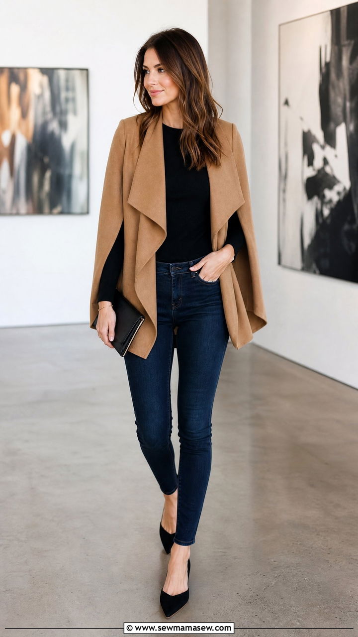 Skinny Jeans With Cape Effect Blazer and Pointed Toe Flats - 25 How to style skinny jeans for work