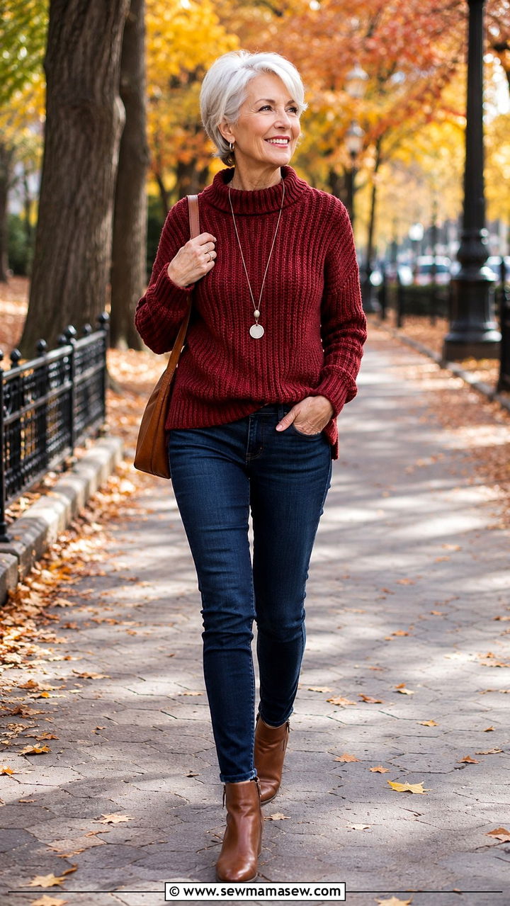 Skinny Jeans With Chunky Knit Sweater And Ankle Boots - 20 How to style skinny jeans over 60