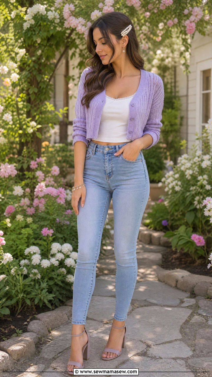 Skinny Jeans With Cropped Cardigan and Tank Outfit - 25 How to style skinny jeans in summer