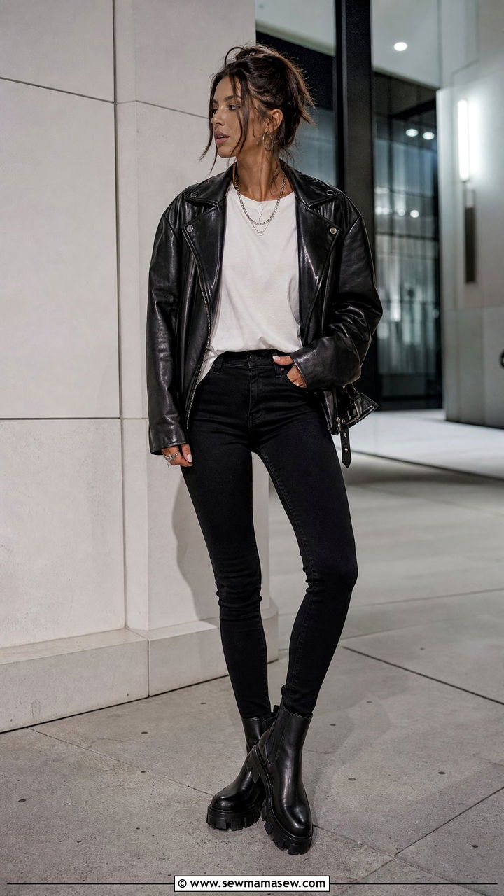 Skinny Jeans With Leather Moto Jacket - 25 chic skinny jeans outfit ideas