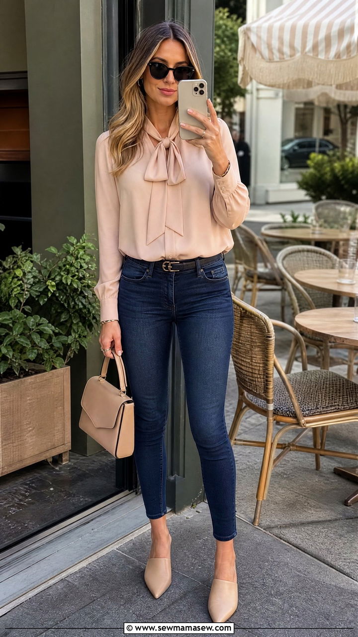 Skinny Jeans With Mules and Blouse Outfit - 25 How to style skinny jeans in summer