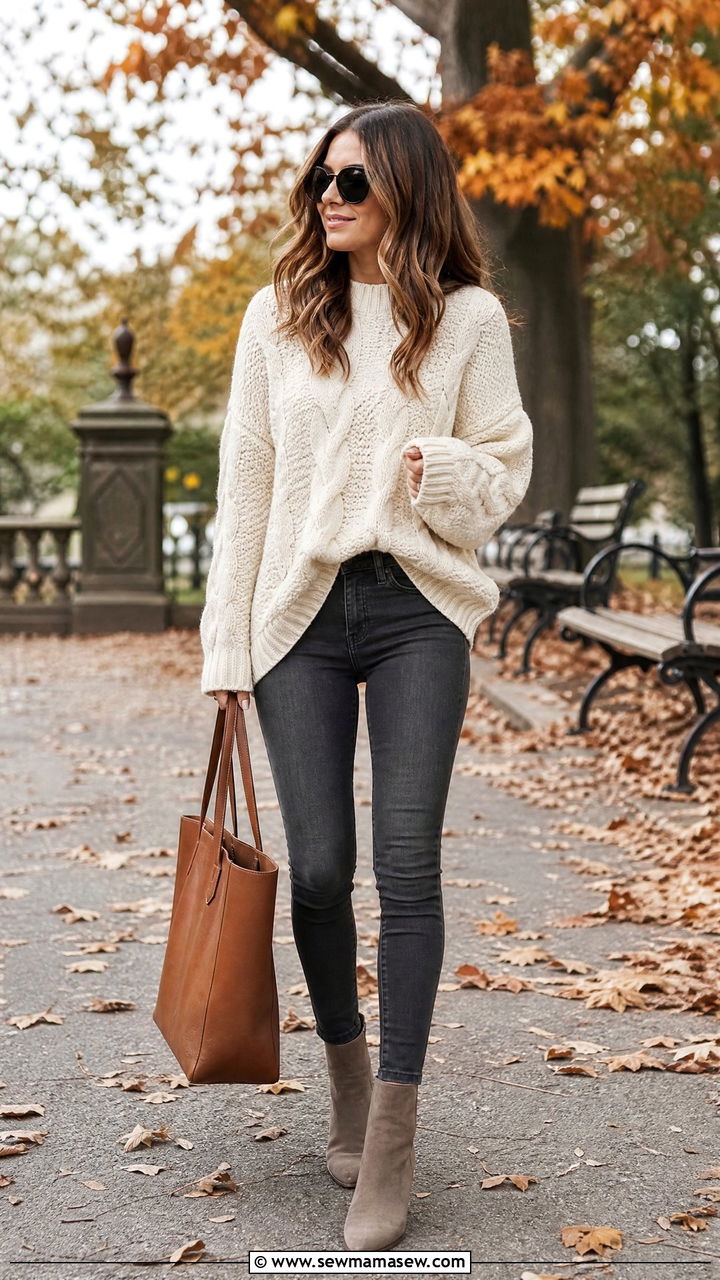 Skinny Jeans With Oversized Knit Sweater - 25 chic skinny jeans outfit ideas