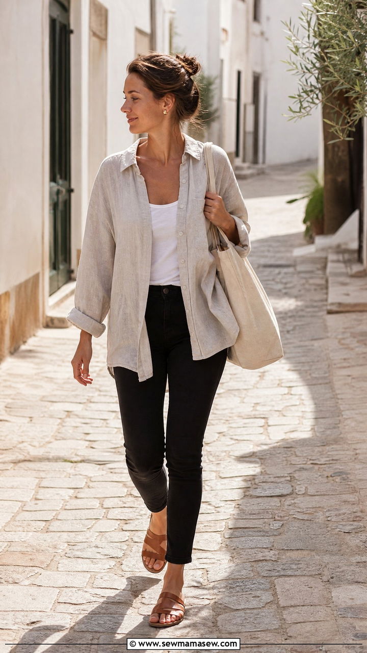 Skinny Jeans With Oversized Linen Button Down Outfit - 25 How to style skinny jeans in summer