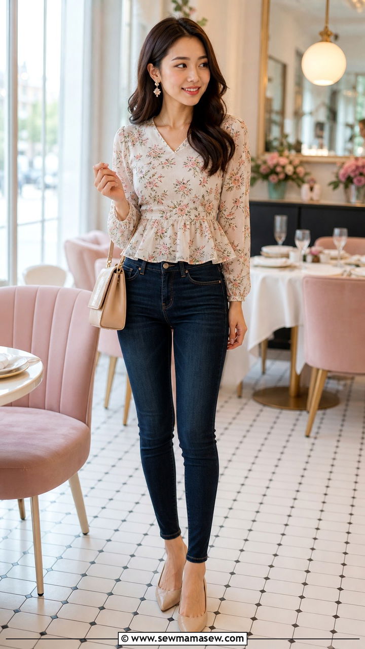 Skinny Jeans With Peplum Top And Pointed Flats - 40 casual skinny jeans outfits
