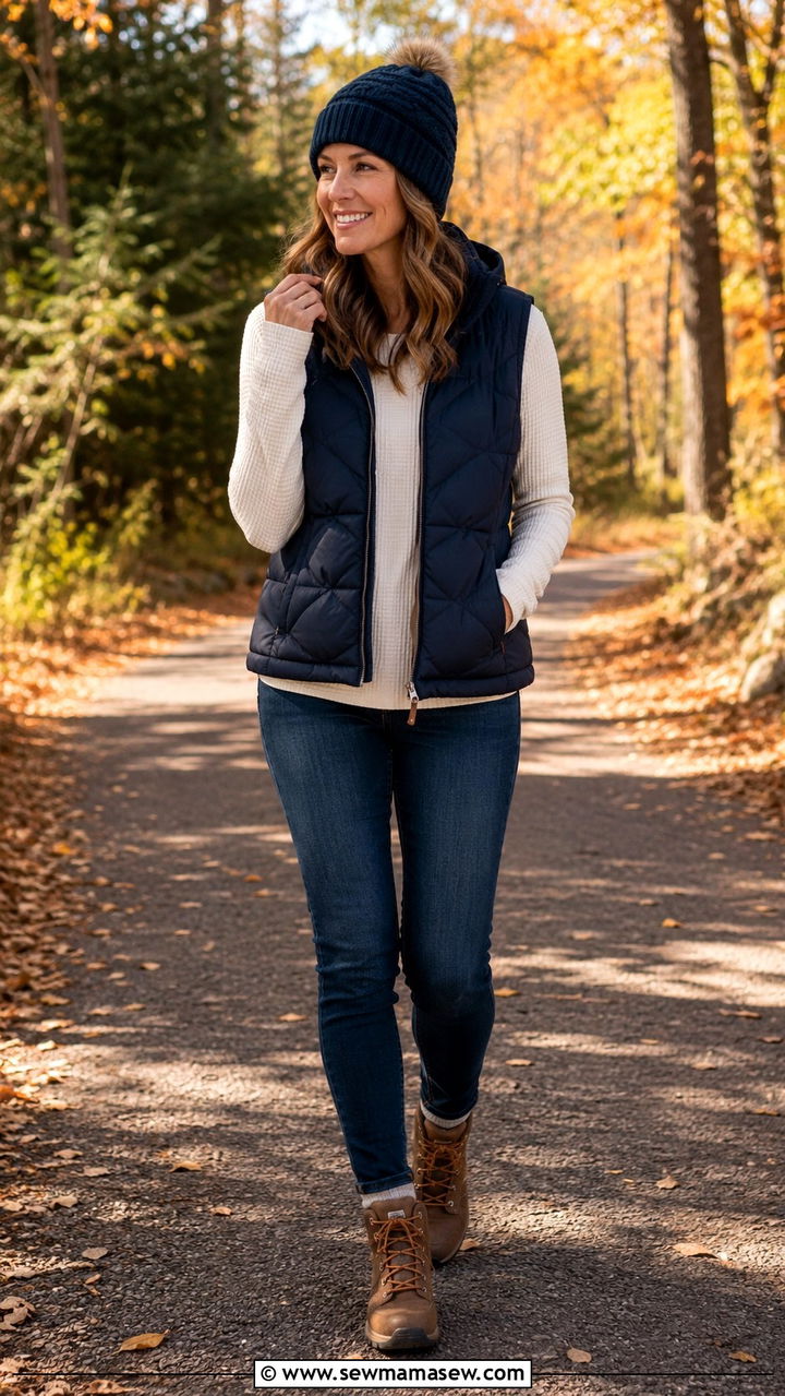 Skinny Jeans With Puffer Vest and Hiking Style Boots - 20 How to style skinny jeans over 40