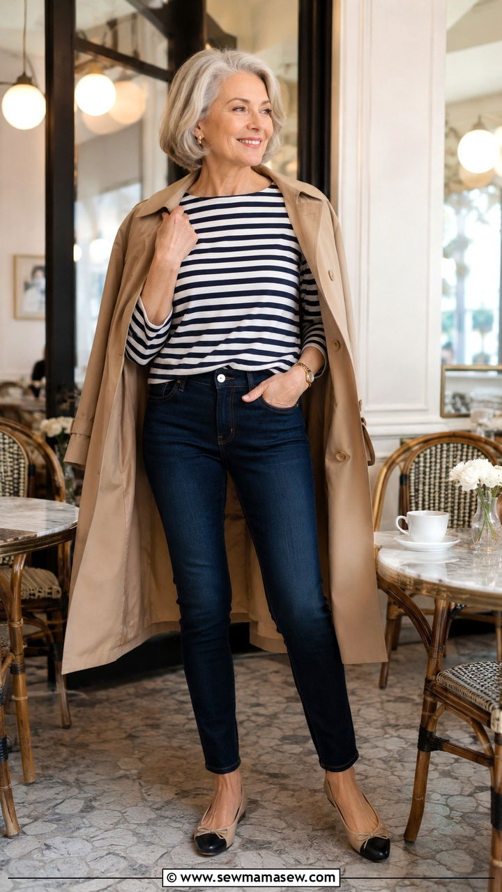 Skinny Jeans With Striped Boatneck Top And Cap Toe Flats - 20 How to style skinny jeans over 60
