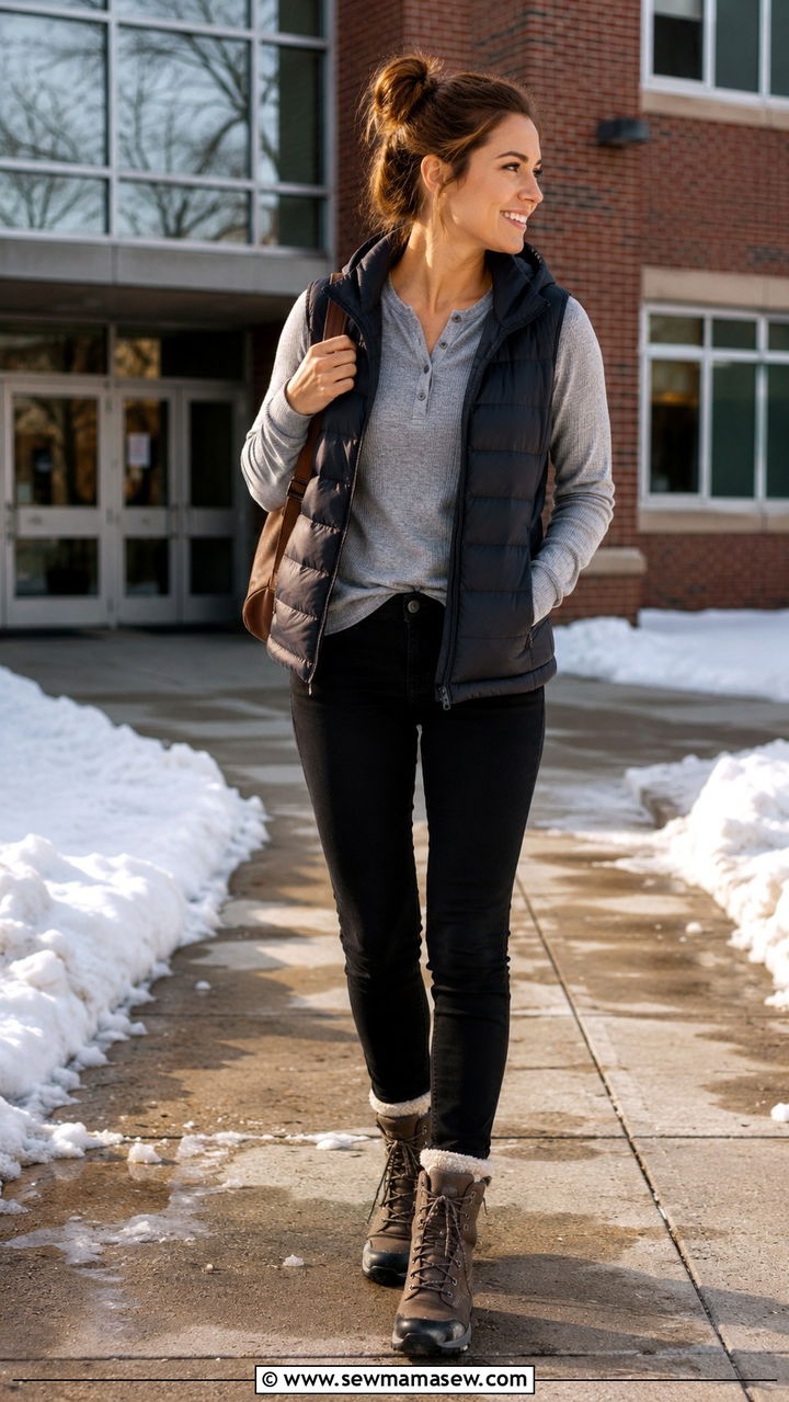 Skinny Jeans With Thermal Henley And Hiking Boots - 30 Teacher outfits with jeans