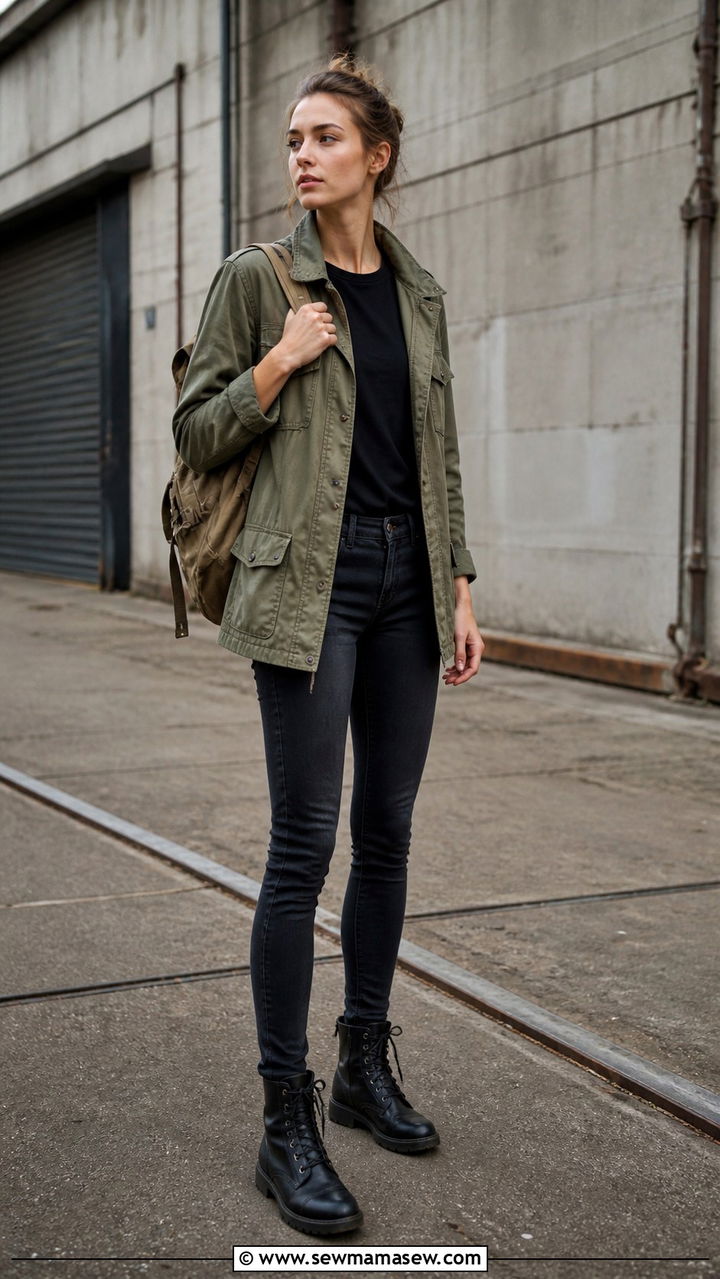 Skinny Jeans With Utility Jacket And Combat Boots - 40 casual skinny jeans outfits