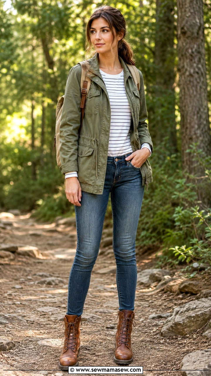 Skinny Jeans With Utility Jacket and Combat Boots - 30 Spring outfits with skinny jeans