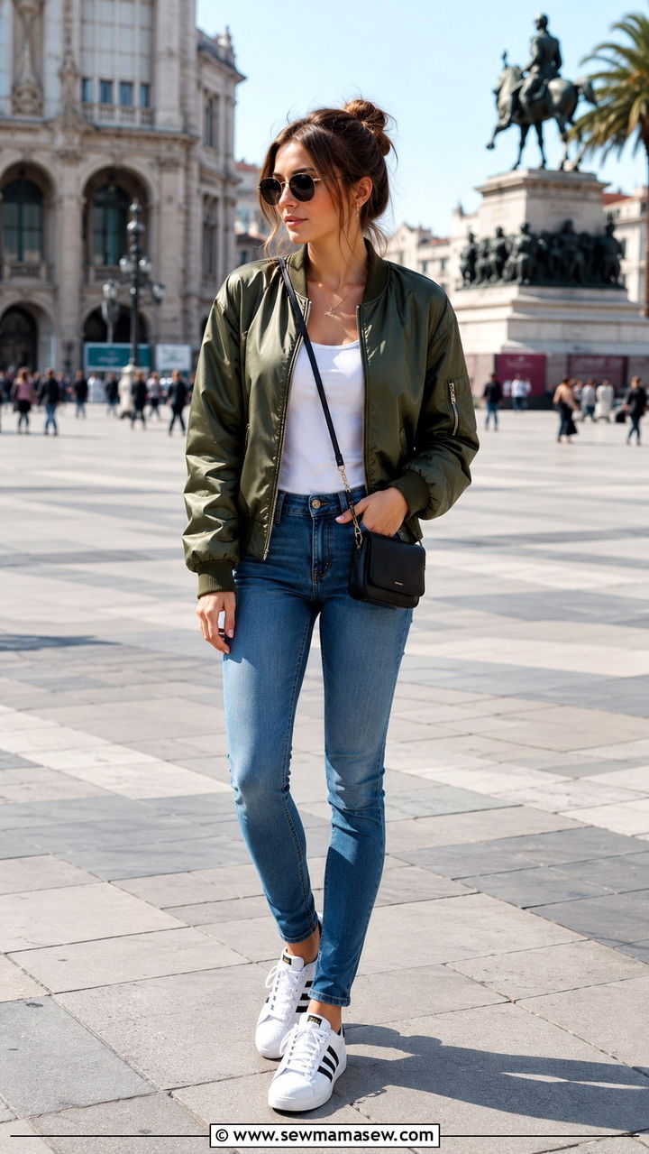 Skinny Jeans With Wrap Blouse and Wedge Sandals - 30 Spring outfits with skinny jeans