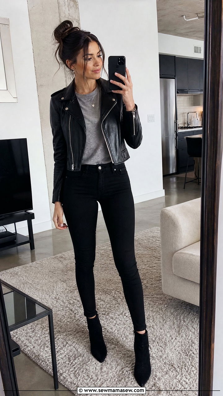 Skinny Jeans and Leather Jacket Spring Outfit - 25 How to style skinny jeans in spring