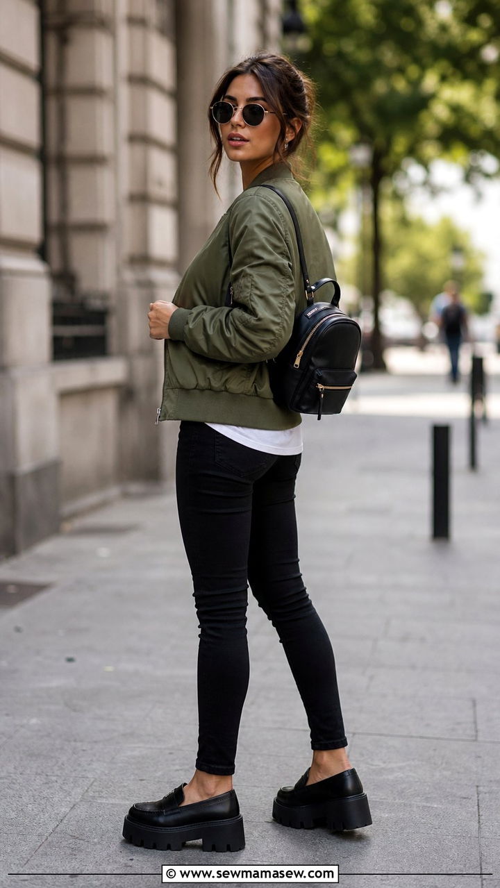 Skinny Jeans with Bomber Jacket and Loafers - 25 Skinny jeans outfit ideas with loafers