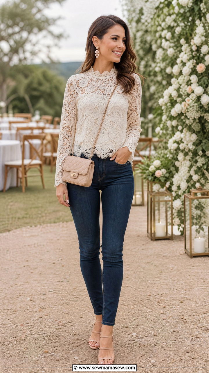 Skinny Jeans with Lace Top for Wedding - 25 How to style skinny jeans for a wedding