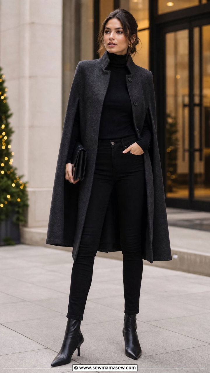 Skinny jeans with a cape coat and pointed toe boots - 35 How to style skinny jeans