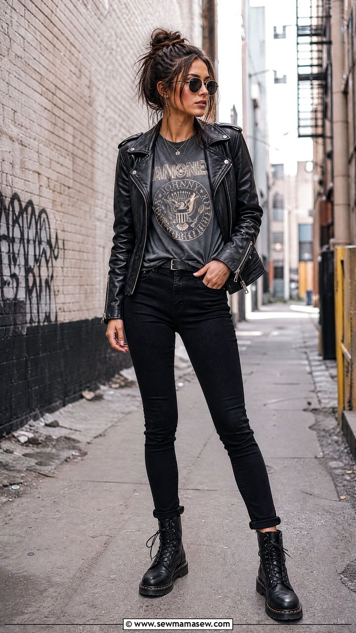 Skinny jeans with a leather jacket and combat boots - 35 How to style skinny jeans