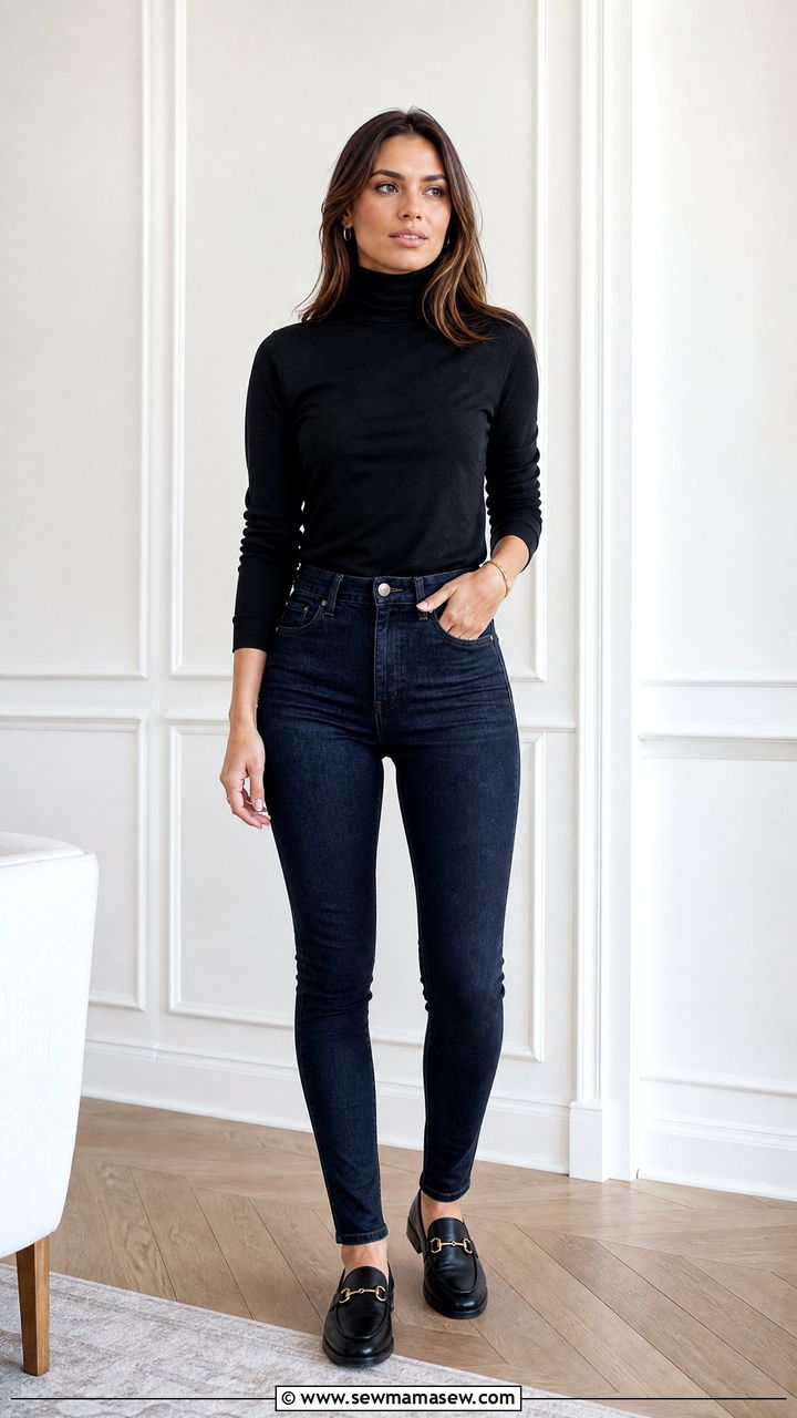 Skinny jeans with a turtleneck and loafers - 35 How to style skinny jeans