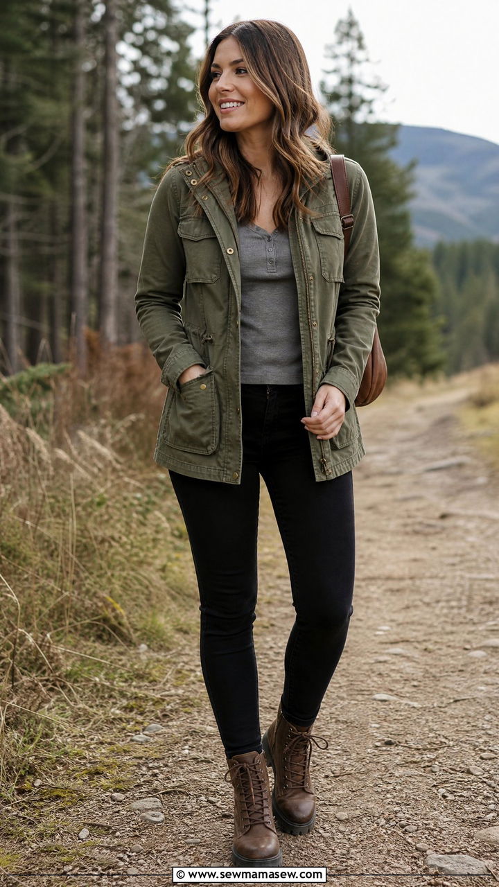 Skinny jeans with a utility jacket and lug sole boots - 35 How to style skinny jeans