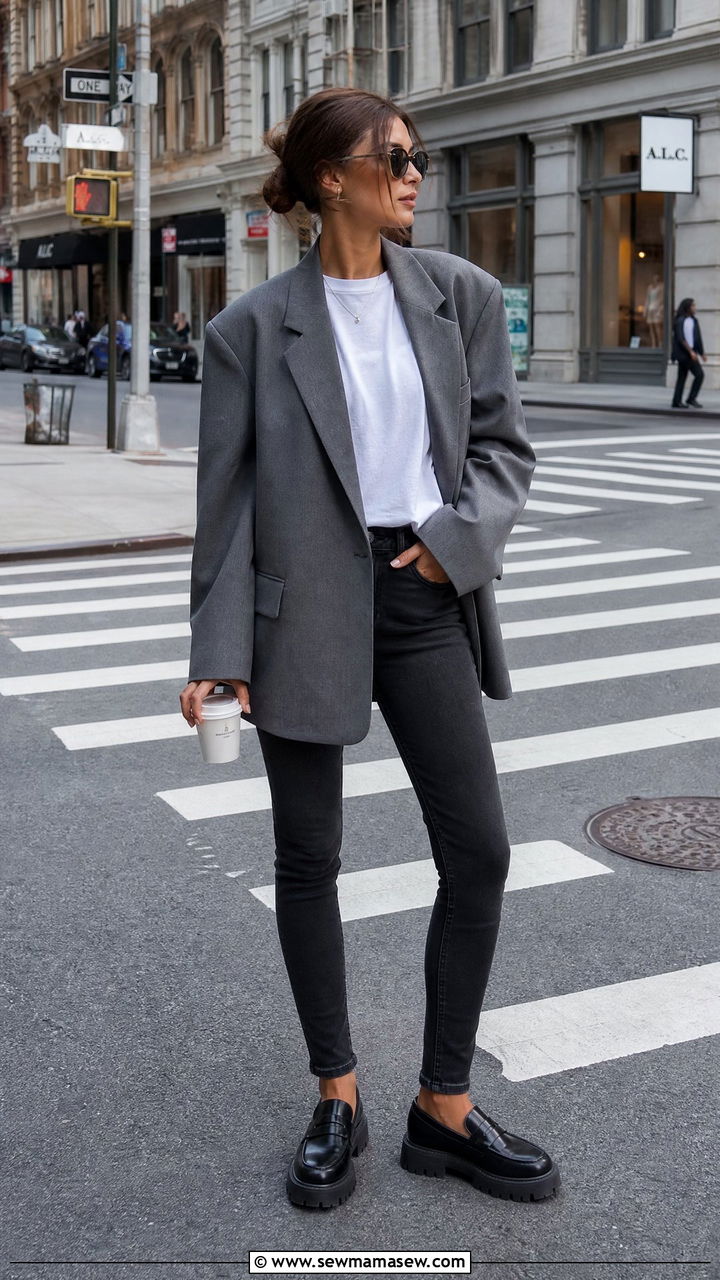 Skinny jeans with an oversized blazer and chunky loafers - 35 How to style skinny jeans