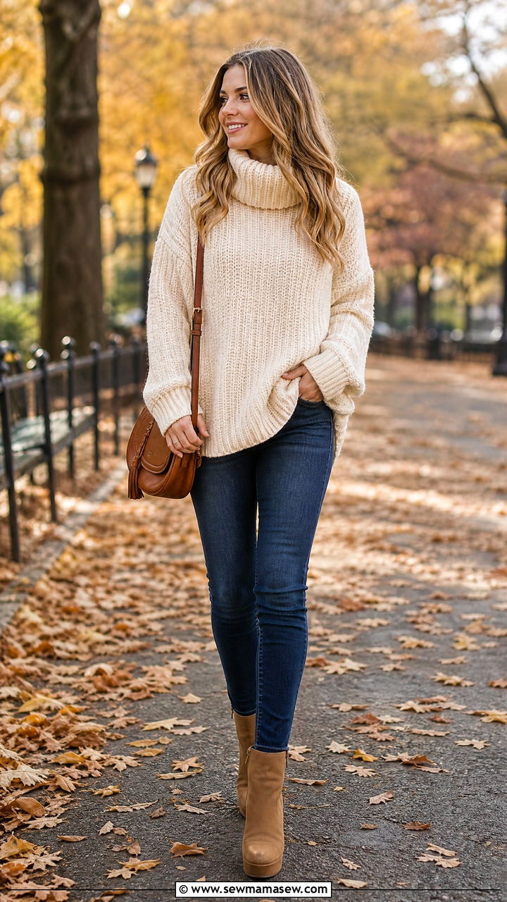Skinny jeans with an oversized sweater and ankle boots - 35 How to style skinny jeans