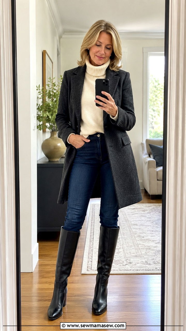 Skinny jeans with knee high boots - 20 Jeans and boots outfit ideas over 50