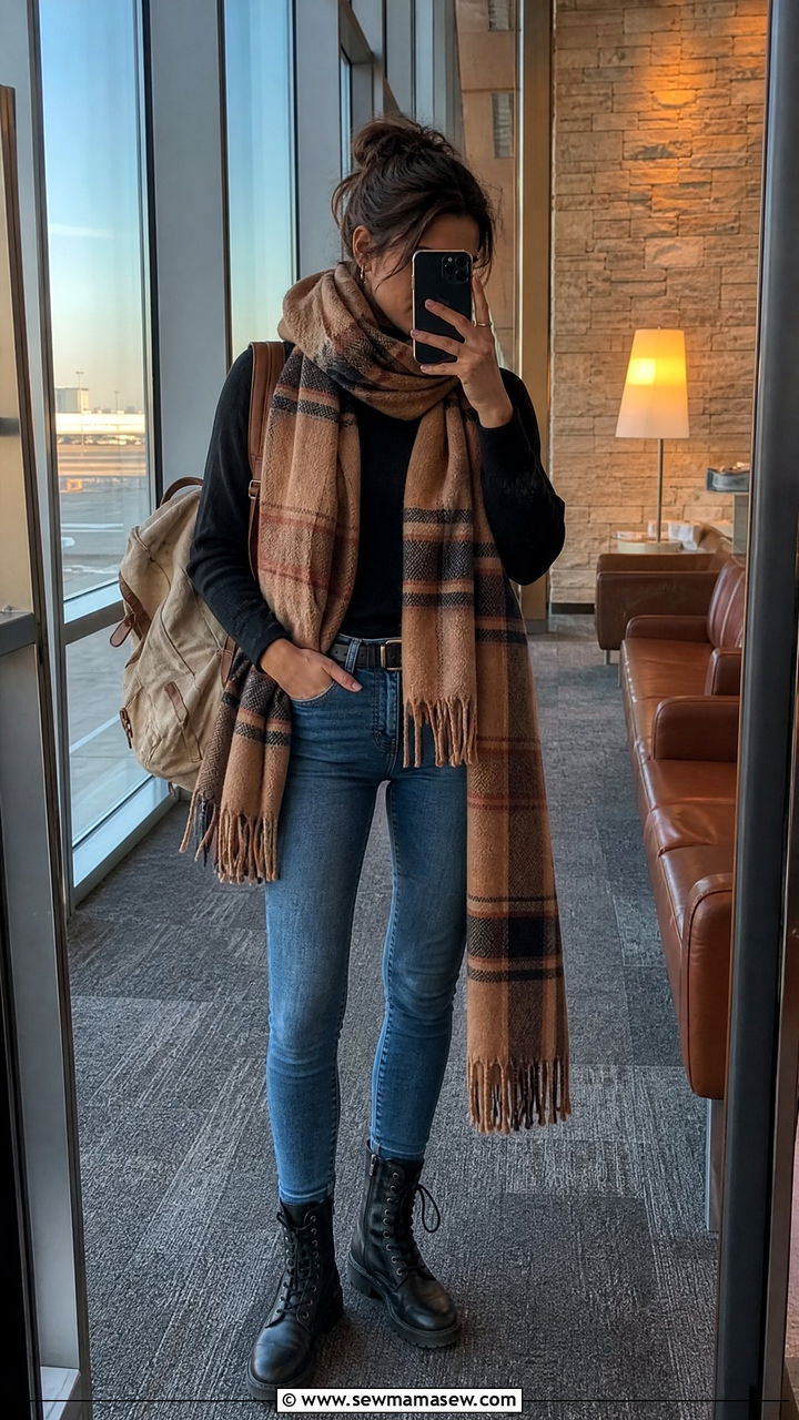 Skinny jeans with oversized scarf for plane - 25 How to style skinny jeans for travel