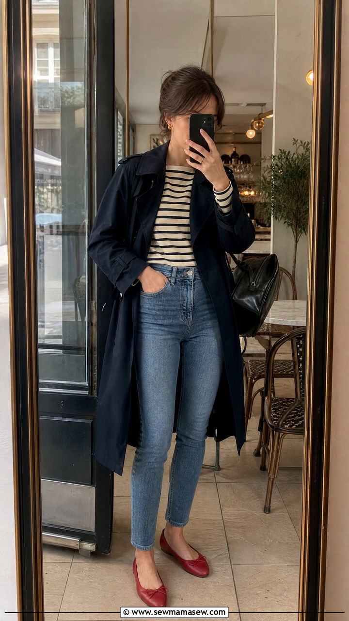 Skinny jeans with striped top classic travel look - 25 How to style skinny jeans for travel