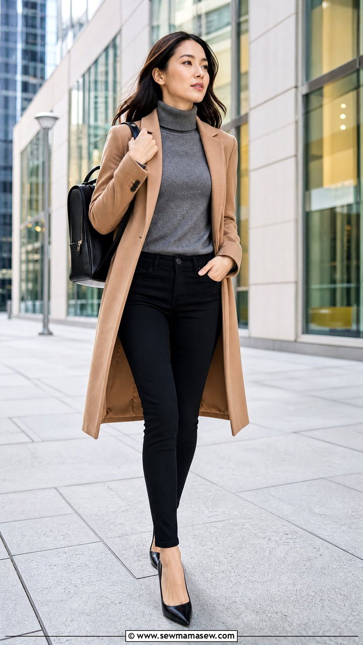 Skinny jeans with tailored coat business travel outfit - 25 How to style skinny jeans for travel