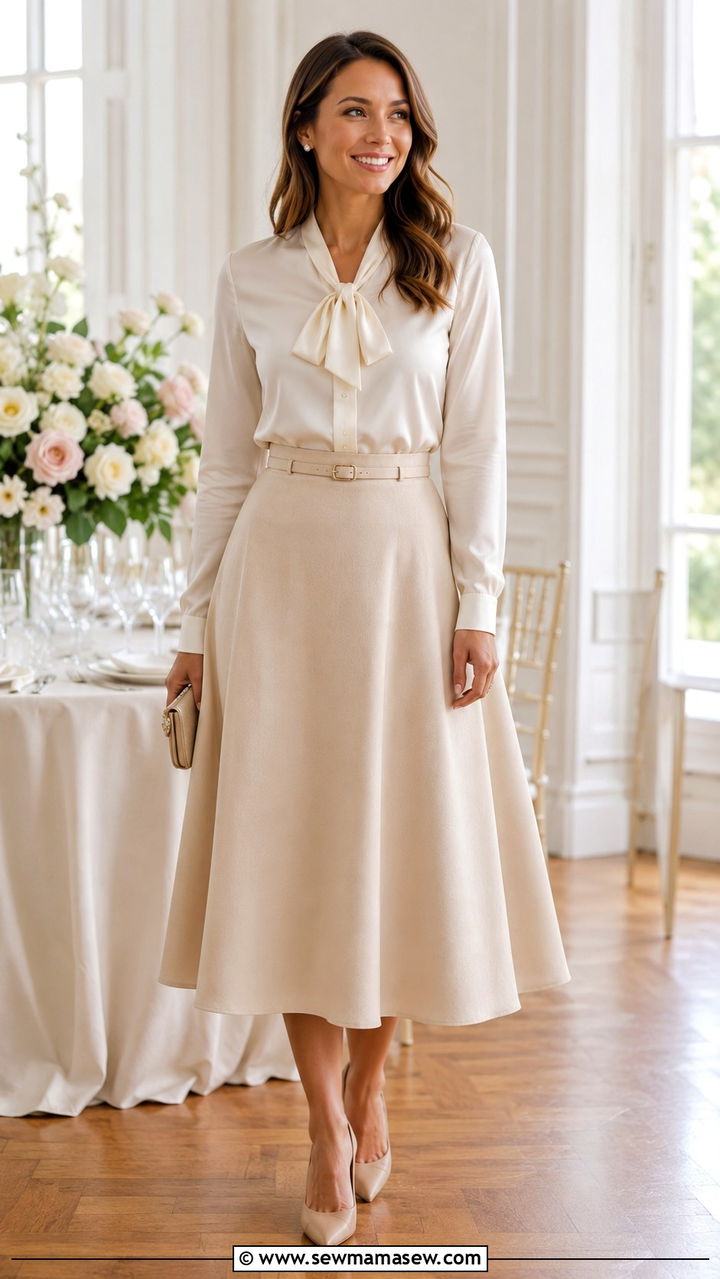 Skirt and Blouse Wedding Guest Outfit for Short Women - 25 Wedding guest outfit ideas short women