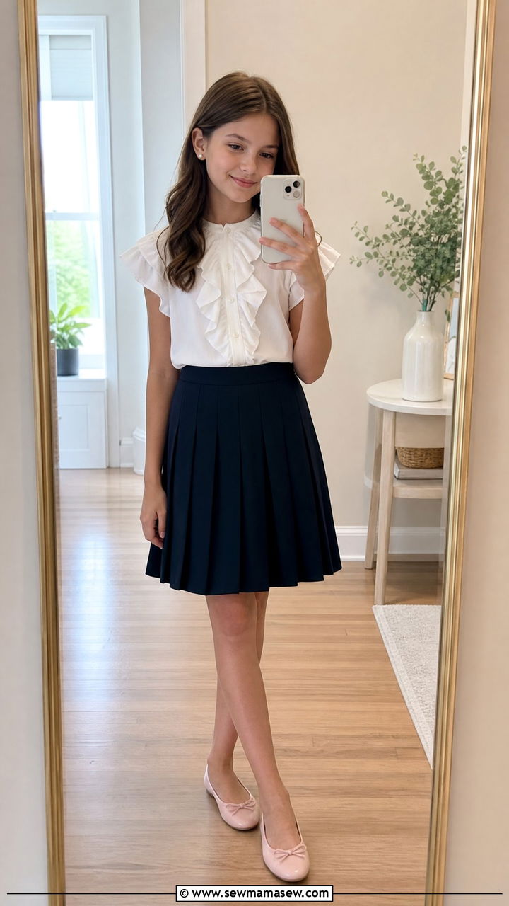 Skirt and Blouse With Ballet Flats - 20 5th grade graduation outfit ideas